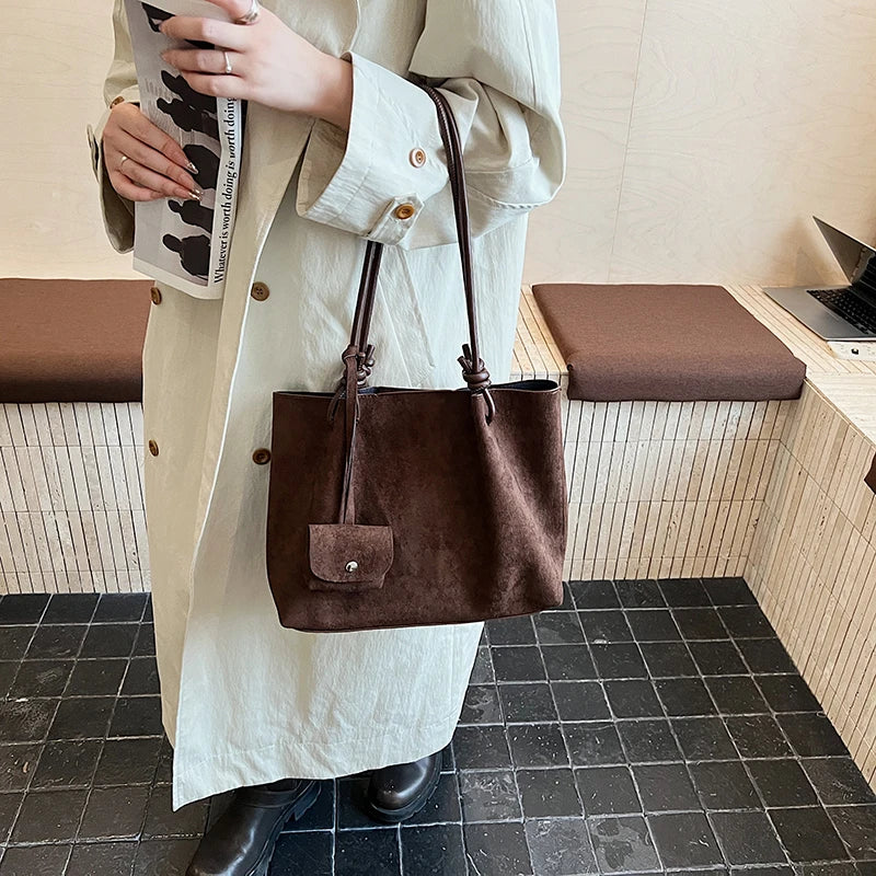 LEFTSIDE Luxury Faux Suede Tote Bag 2025 Winter Auturm Casual New Shoulder Bag Young Women's Underarm Bag Handbags and Purses