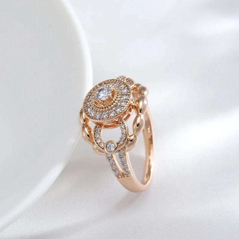 Wbmqda Luxury 585 Rose Gold Color Rings For Women Natural Zircon Setting Retro European Jewelry  Accessories