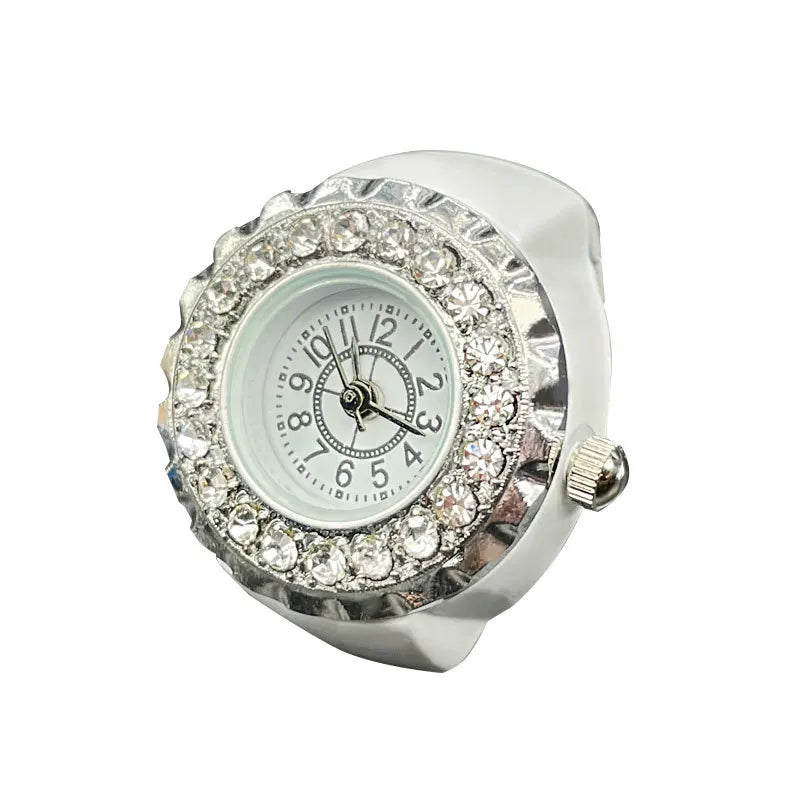 RetroGem Vintage Personality Finger Watch Rings Elastic Strap Watches Couple Rings Jewelry Clock Quartz Watch Rings Women Men