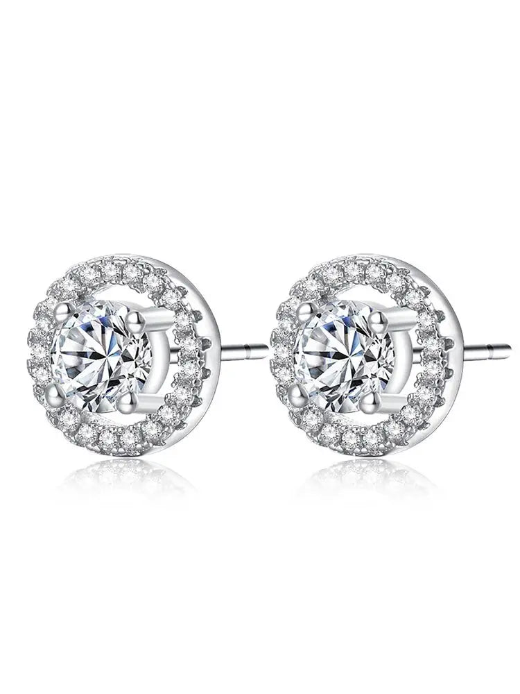 925 Sterling Silver White Simple Shiny Round Zircon Studs Earring For Women Engagement Wedding High Quality Fine Jewelry Gifts