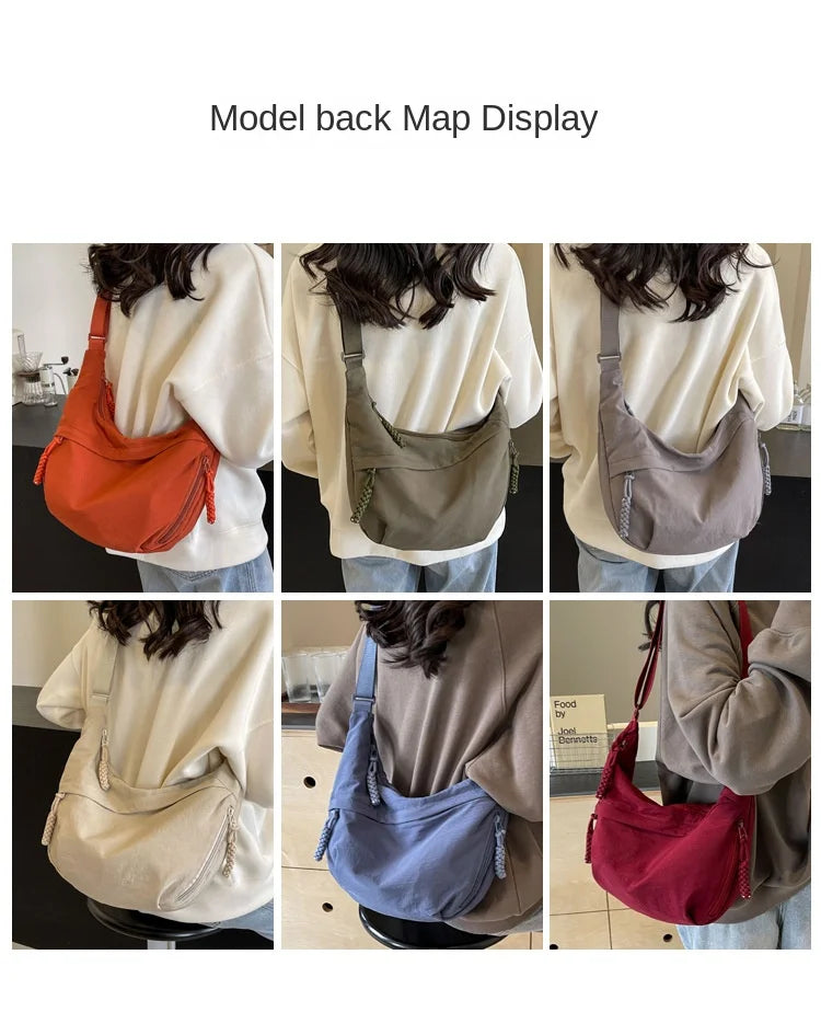 Leisure Unisex Crossbody Bags Summer New Campus Sports Style Shoulder Hobos Bag Solid Color Large Capacity Messenger Bag