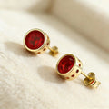 Red Zircon Round Stud Earrings For Women Men Gold Color Female Male Wedding Engagement Party Jewelry Mother Valentine Day Gifts