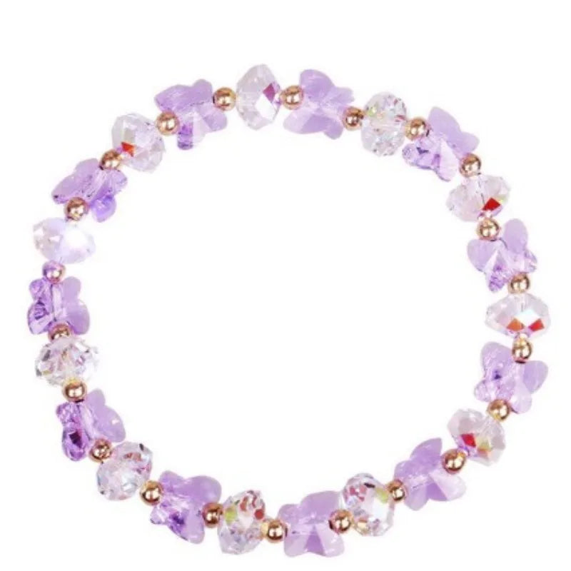 Child Butterfly Charm Transparent Bracelet  Elastic Rope Irregular Beaded Bracelets Shiny Mulit-cut Chain Hand Accessories Gifts