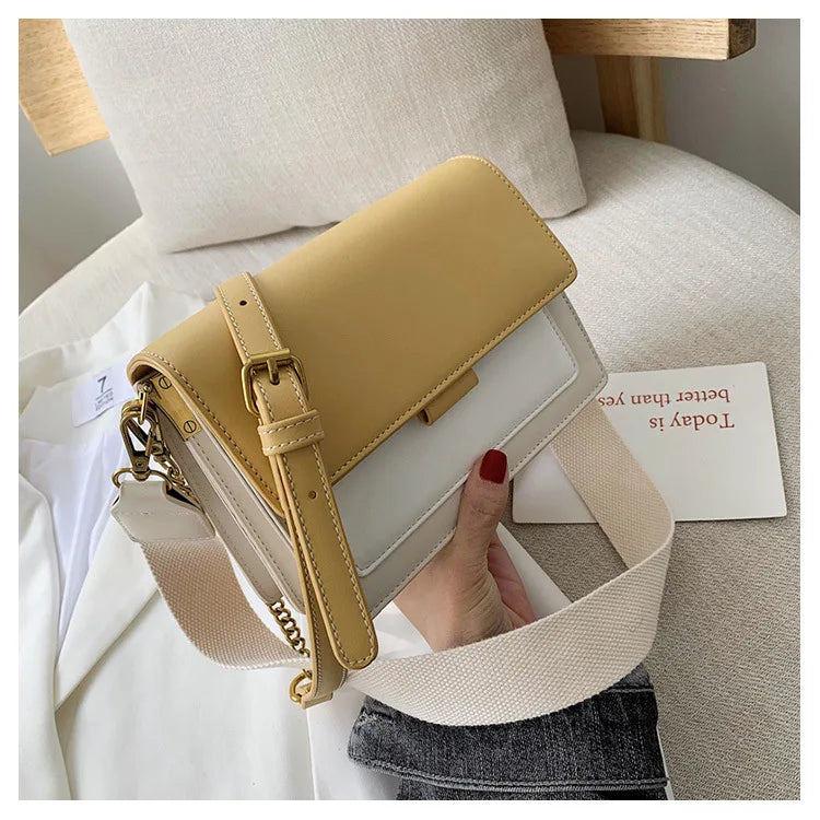 Stylish Contrast-Colour PU Crossbody Bag Versatile Shoulder Bag with Square Shape Dual Strap Design Commuting & Everyday Use