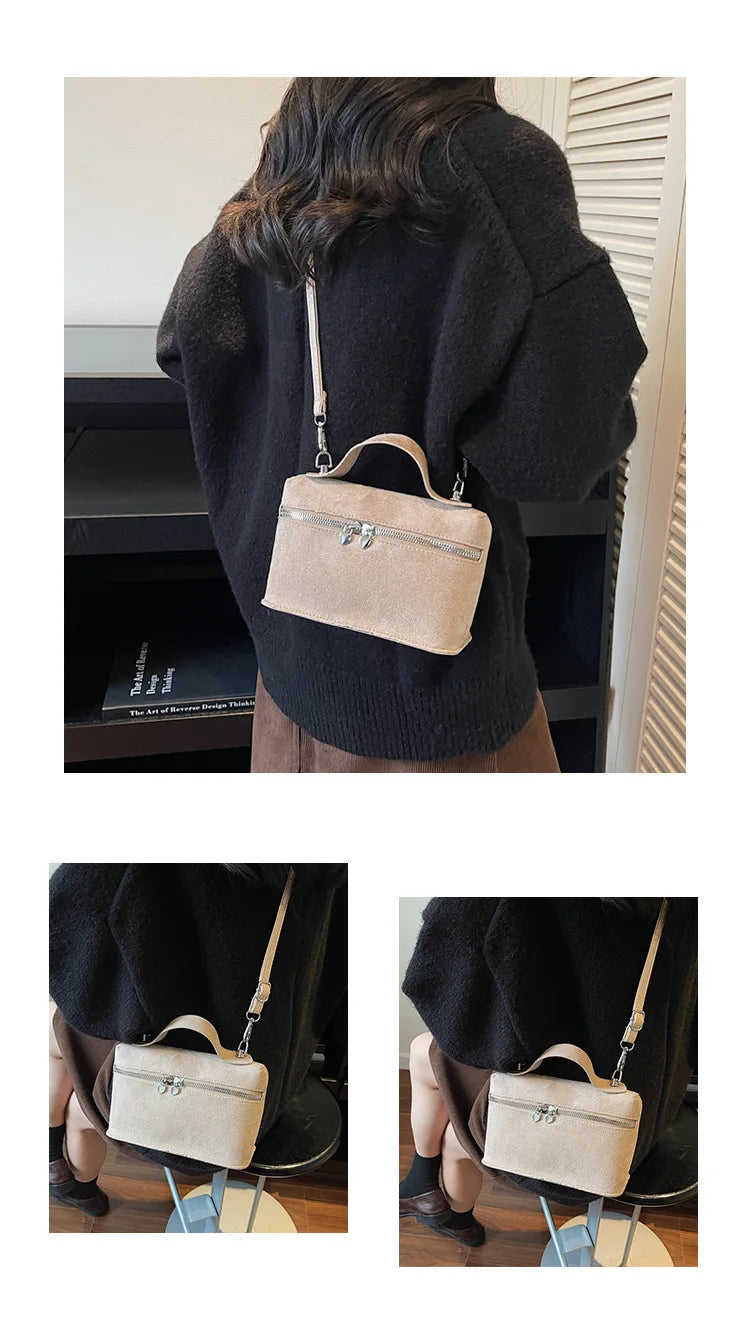 Autumn Winter Premium Suede Tote Bag Texture Simple and Versatile Crossbody Shoulder Bag Retro Vintage Stylish Lunch Box Bag
