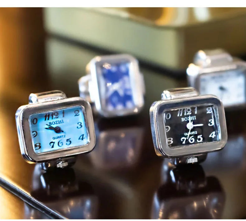 Fashion Adjustable Time Real Watch Rings for Men Women Square Dial Stainless Steel Punk Hiphop Jewelry Mini Battery Clock Gifts