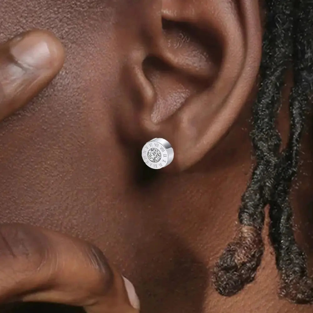 Zircon Roman Numerals Stud Earrings Jewelry Punk  Stud Earrings For Men Hiphop Stainless Steel Ear Accessories Jewelry Gift