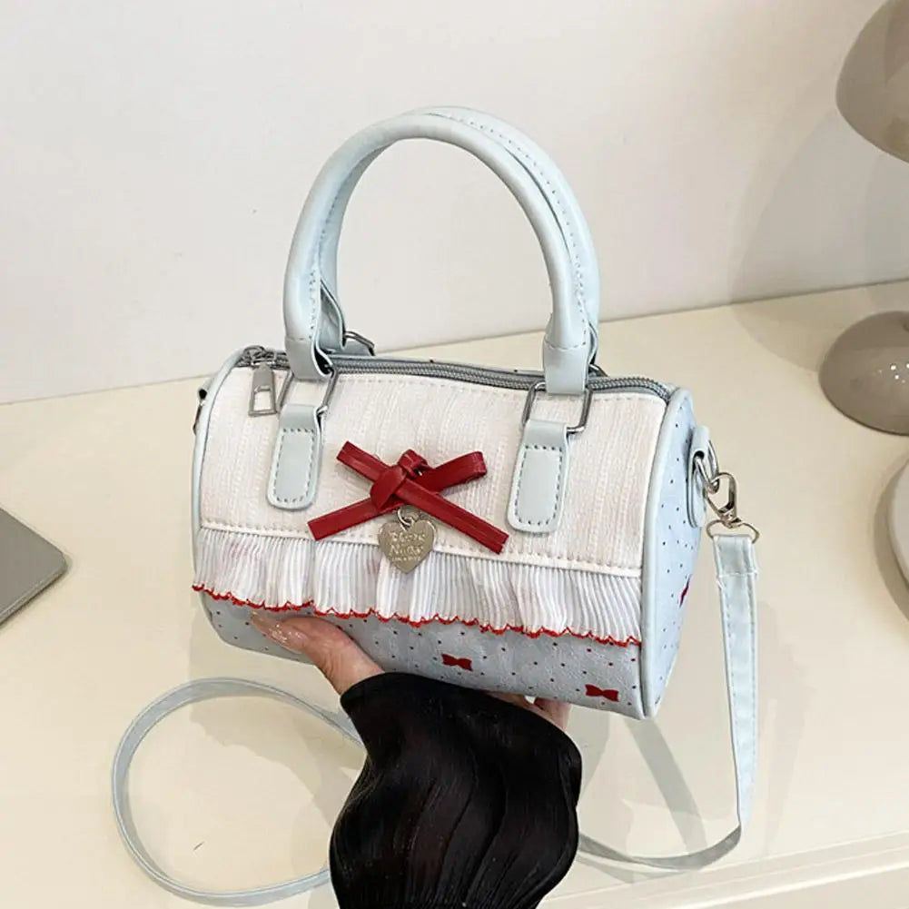 Sweet Style Square Crossbody Bag Waterproof Zipper Bow Design Small Bowling Bag for Party Daily Use Cute Shoulder Purse