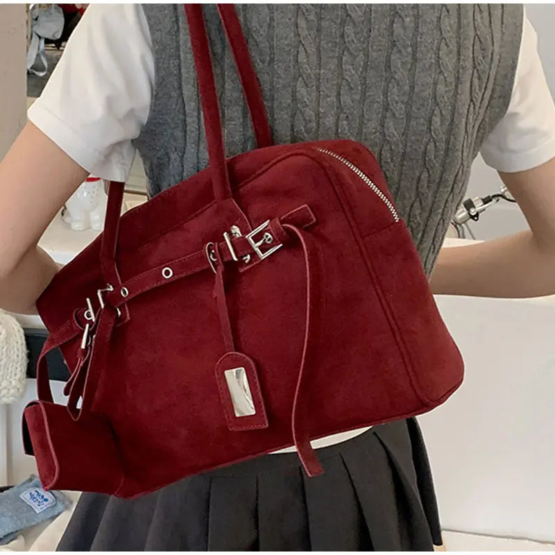 New Retro Ladies Tote Bag Highend Pu Suede Handbag Fashion Simple Large-capacity Shoulder Bag Korean Version Commuter Travel Bag