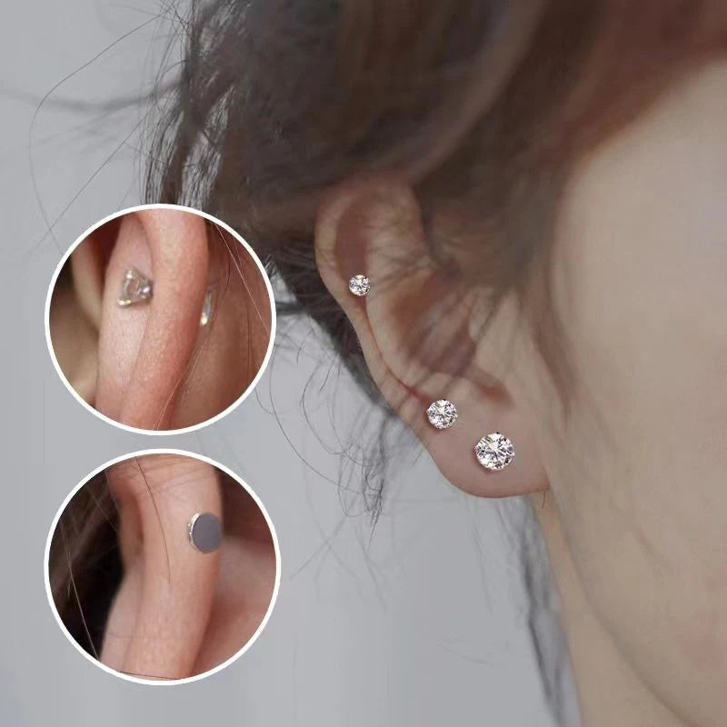 Real 925 Sterling Silver 3/4/5/6/7MM Round Sparkling Zircon Stud Earrings For Women Classic Fine Jewelry Geometric Accessories
