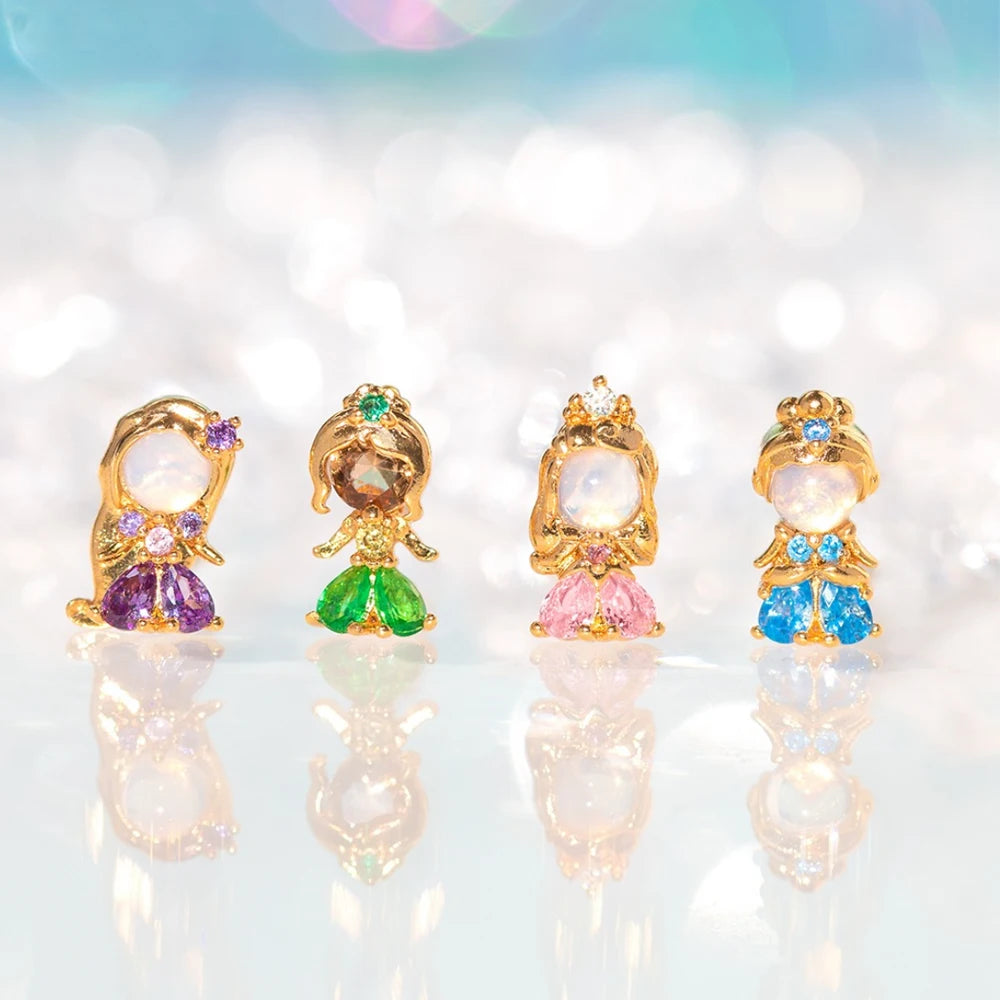 New Ins Colorful Zircon Cute Cartoon Characters Princess Stud Earrings For Women Girls Trendy Party Jewelry Gift