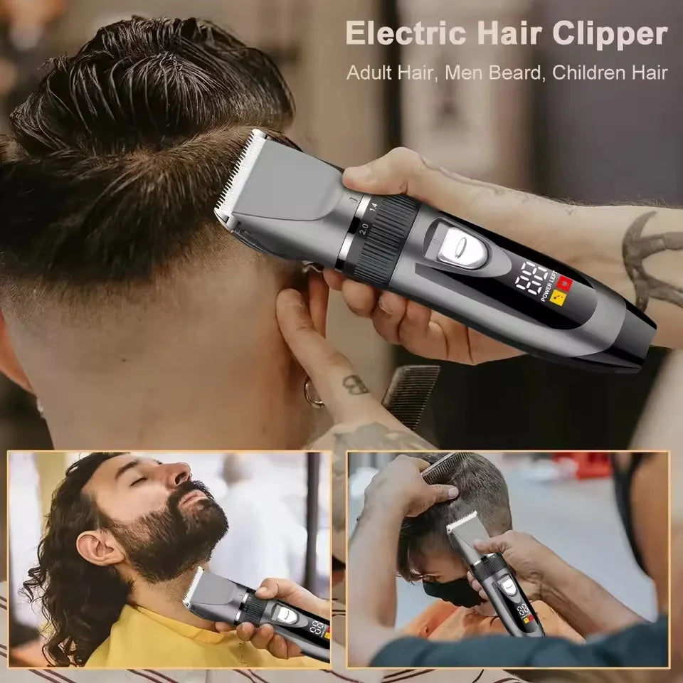 Professional Home Electric Hair Clipper Set with Digital Display, USB Fast Charging, Ceramic Blades & Long Battery Life