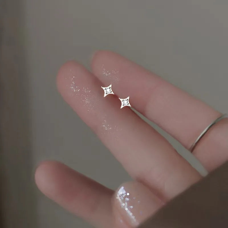 Real 925 Sterling Silver Zircon 4mm Star Tiny Stud Earrings for Women Fine Jewelry Minimalist Ear Hole Care Accessories