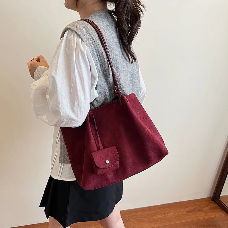 LEFTSIDE Luxury Faux Suede Tote Bag 2025 Winter Auturm Casual New Shoulder Bag Young Women's Underarm Bag Handbags and Purses