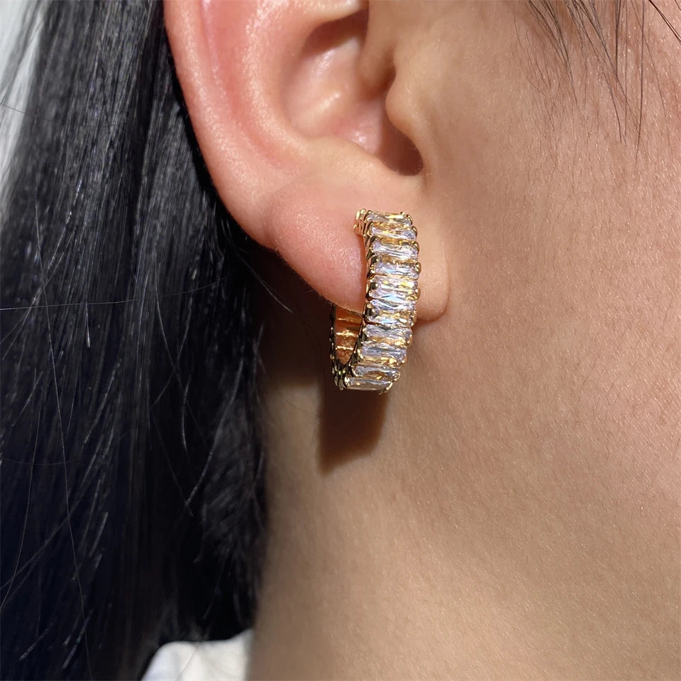 Fashion Geometric Rectangle Zircon Stud Earrings Set For Women Couple Holiday Gift Elegant Party Jewelry For Everyday Wear