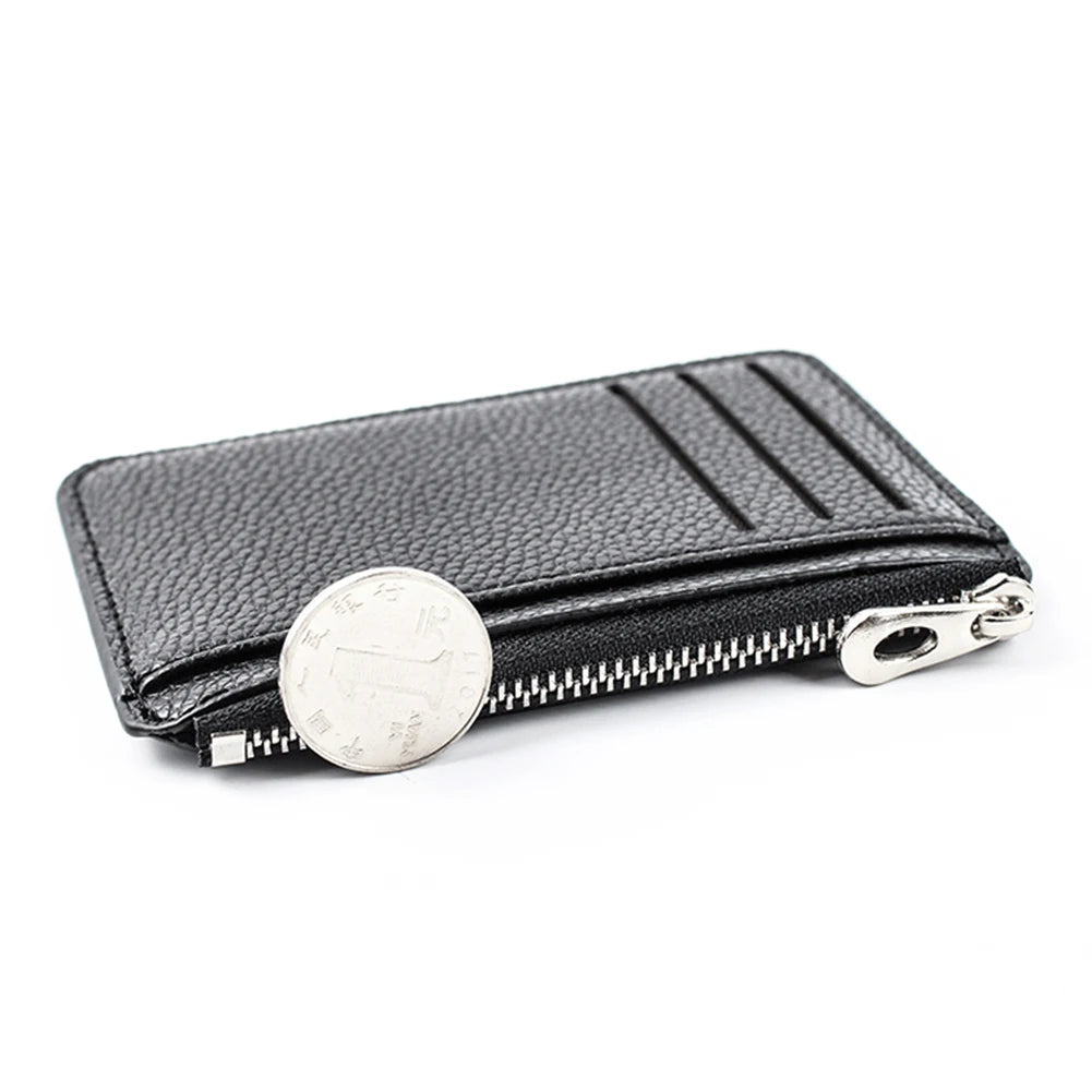 Casual Classic Men'S Wallet Solid Color Textured Pu Zipper Card Holder Mini Slim Wallet For Boyfriend Husband Gift 2022 New