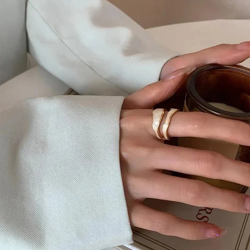 Luxury Irregular Adjustable Finger Ring Retro Stainless Steel Double Oil Drip Open Rings for Women  2025 New Trendy Jewelry