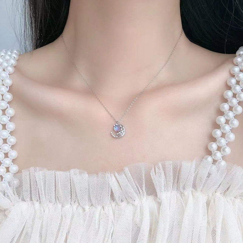 1PC New Elegent Silver Color Crystal Star Moon Necklace Charm Pendant Choker Necklace For Girl Women Statement Wedding Jewelries