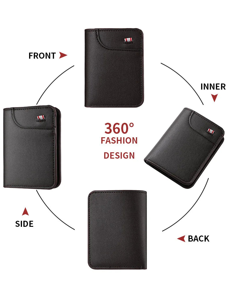 Minimalist PU Leather Retro Men's Wallet Black Coffee Ultra Thin Multiple Pockets Soft Two-Fold ID Card Holder Credit Card 2026