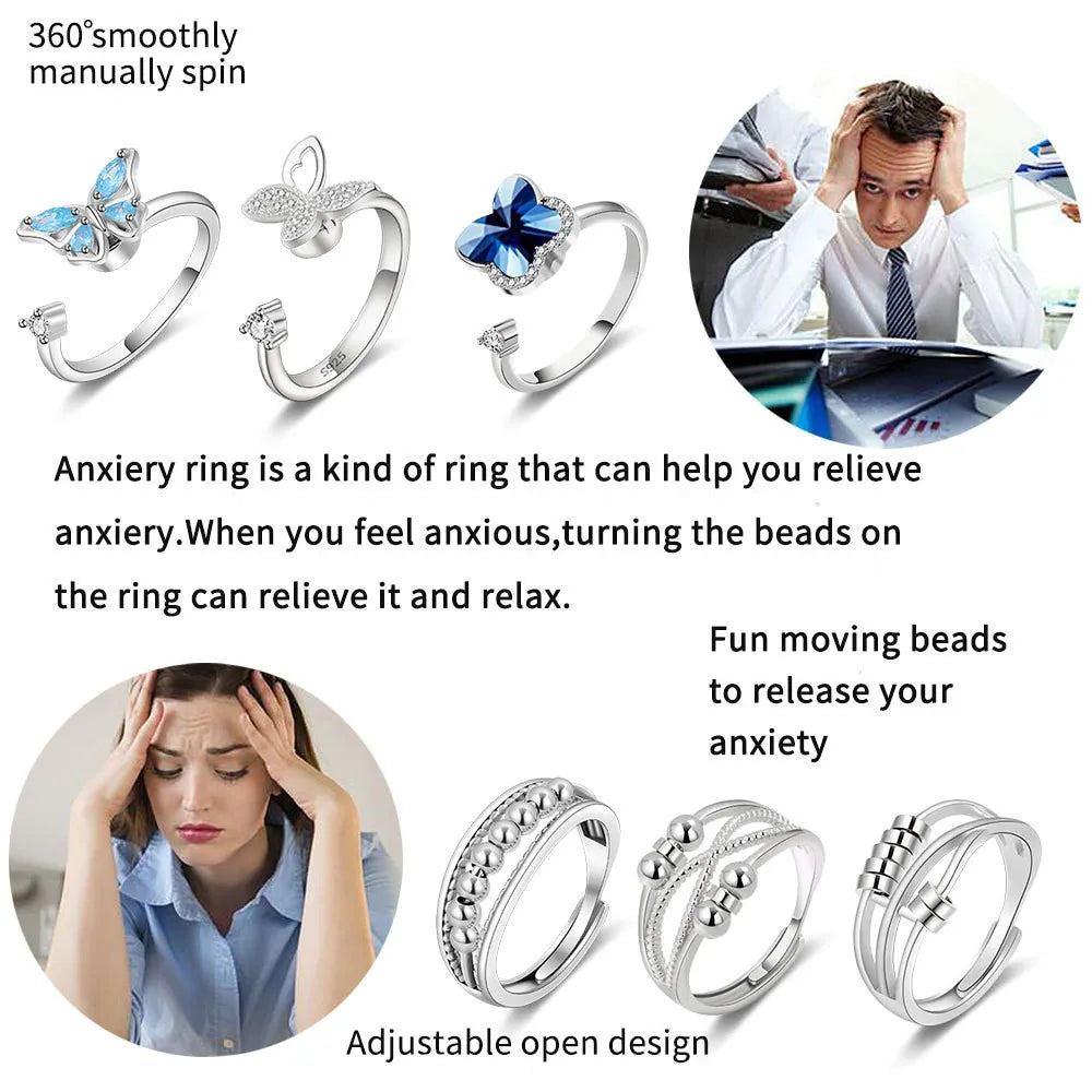Luxury Infinite Love Adjustable Fidget Rings For Women Rotating Beads Crystal Anxiety Relief Spinning Ring Jewelry Anillos Mujer