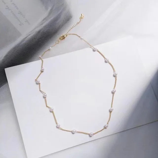 1Pc New Beads Women'S Neck Chain Kpop Pearl Choker Necklace Gold Color Goth Chocker Jewelry On The Neck Pendant Collar For Girl