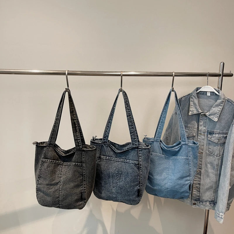 Casual Denim Shoulder Bag for Women Minimalist Daily Commute Crossbody Bag with Interior Zipper Pocket  Simple & Cool Design