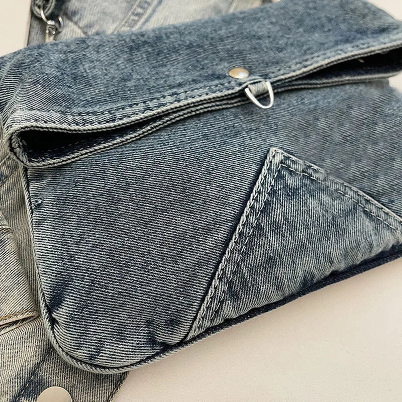 Summer Korean Style Denim Crossbody Bag Fashion Women'S Shoulder Bag Underarm Bag Small Square Bag Adjustable Shoulder Strap