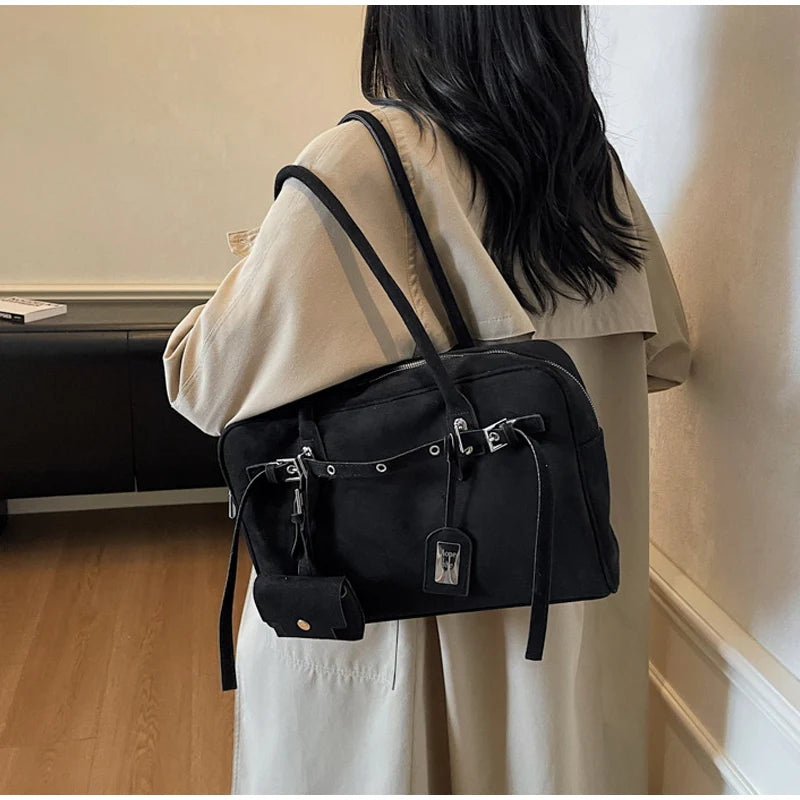 New Retro Ladies Tote Bag Highend Pu Suede Handbag Fashion Simple Large-capacity Shoulder Bag Korean Version Commuter Travel Bag
