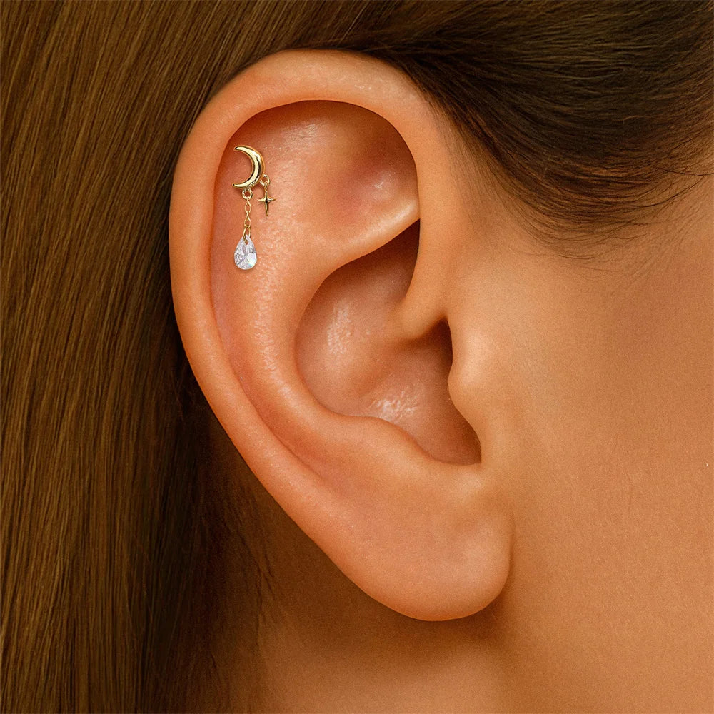 Aide 1pc 925 Sterling Silver DIY Handmake Zircon Studs For Women Flat Head Threaded Puncture Crystal Ear Bone Studs Ins Jewelry