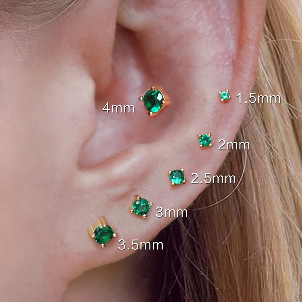 1PC Emerald green stud earrings May Birthstone studs Golden stud earrings tiny stud earrings small studs cartilage helix earring
