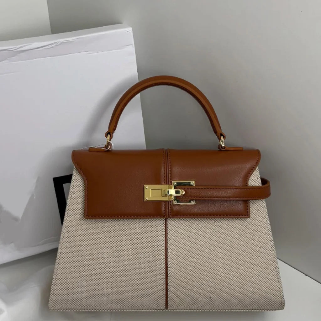 Luxury High-end Brand Handbag For Women Canvas Stitching Leather Silver Button Tote Bag Jw Large Capacity Banquet Shoulder Purse