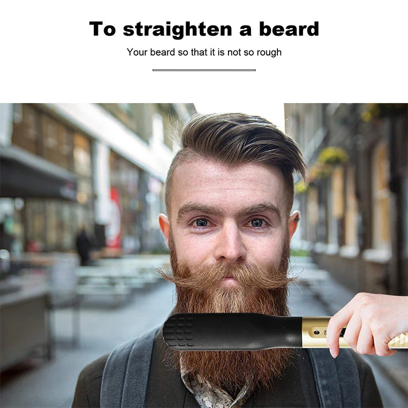 Professional Hair Straightener Multifunctional Quick Heated Men Beard Care Brush Hair Curler Brush Comb Hair Styler Tools