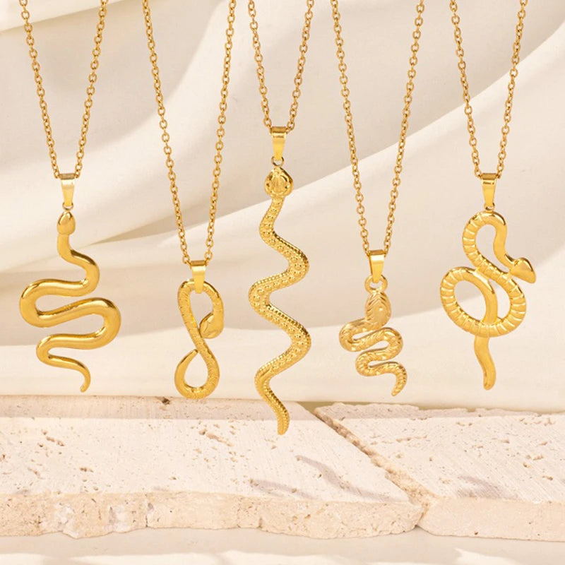 New Ladies Snake Necklace Stainless Steel Stylish Animal Pendant Necklace Statement Simple Style Fashion Women Birthday Jewelry