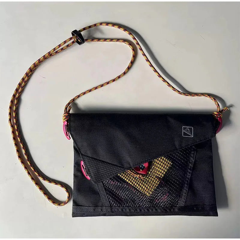 Ultra-Light Unisex Crossbody Shoulder Bag,Hollow Mesh Contrast Color Men Riding Travel Messenger Bag,Women Waterproof Sling Bag