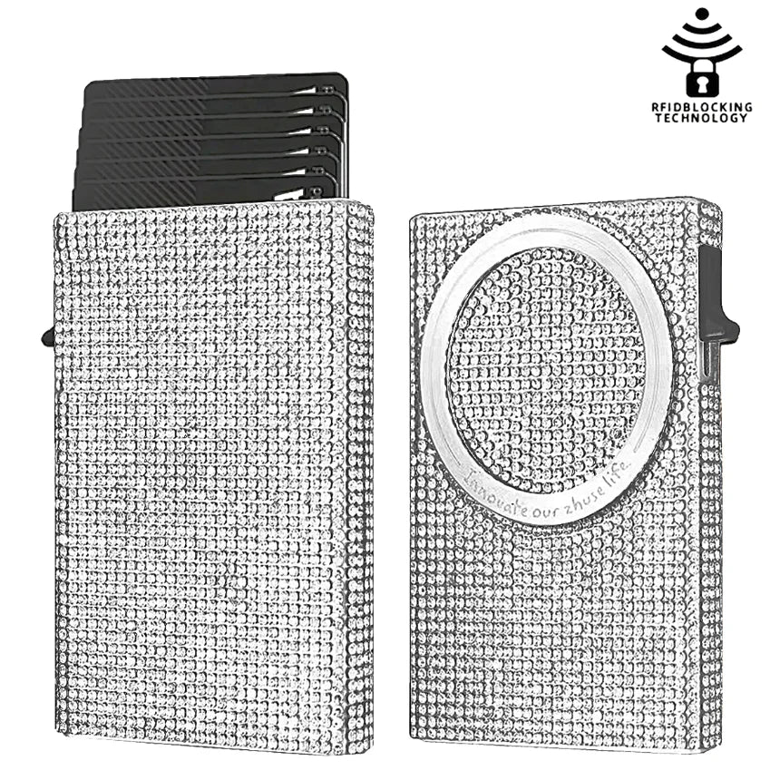 Women's Minimalist Aluminum Alloy Wallet, Magnetic Automatic Side-thrust Pop Up Card Holder With Anti-theft Brush Blocking