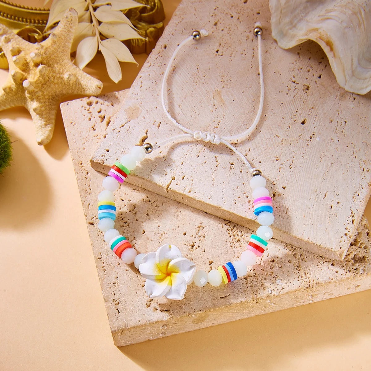 Crystal Beads Soft Polymer Clay Flower Bracelets For Women Men Bohemian Resin Floral Handmade Woven Bangles Summer Party Jewelry