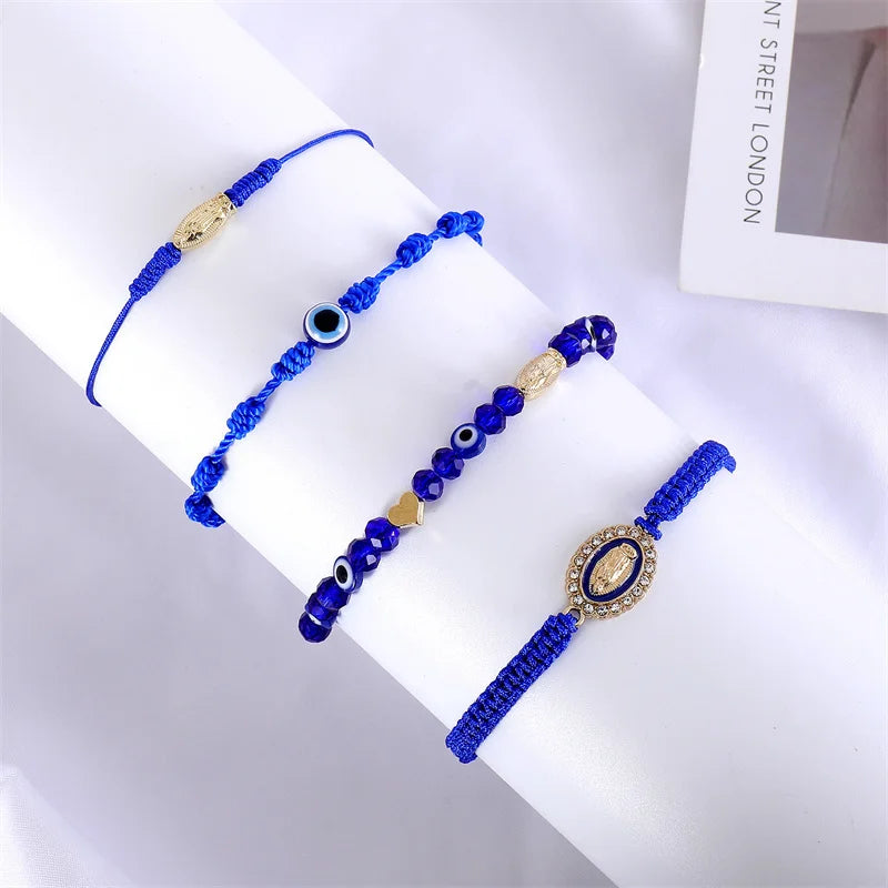 4Pcs Mexican Braclets Virgin Mary San Judas Bracelet For Women Girls Red String Evil Eye Green Beads Anklets Jewelry Gift