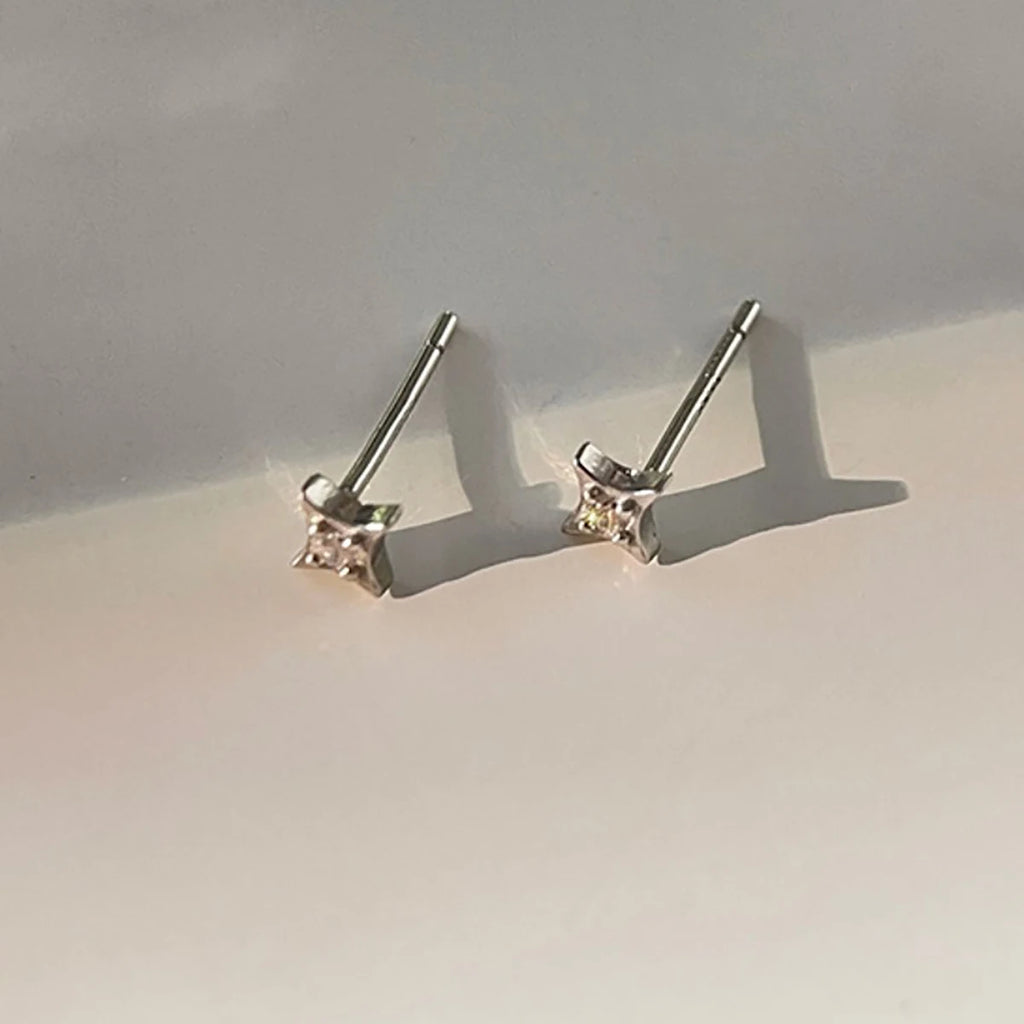 Silver Zircon Star Tiny Stud Earrings for Women Fine Jewelry Minimalist Ear Hole Care Accessories Gifts