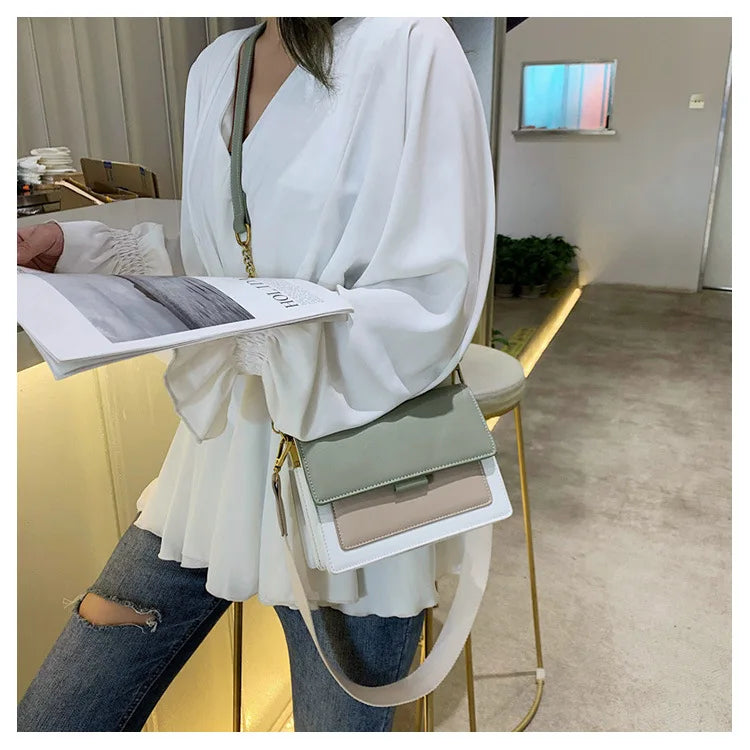 Stylish Contrast-Colour PU Crossbody Bag Versatile Shoulder Bag with Square Shape Dual Strap Design Commuting & Everyday Use