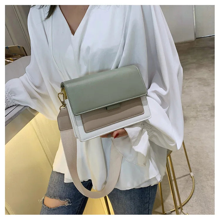 Stylish Contrast-Colour PU Crossbody Bag Versatile Shoulder Bag with Square Shape Dual Strap Design Commuting & Everyday Use