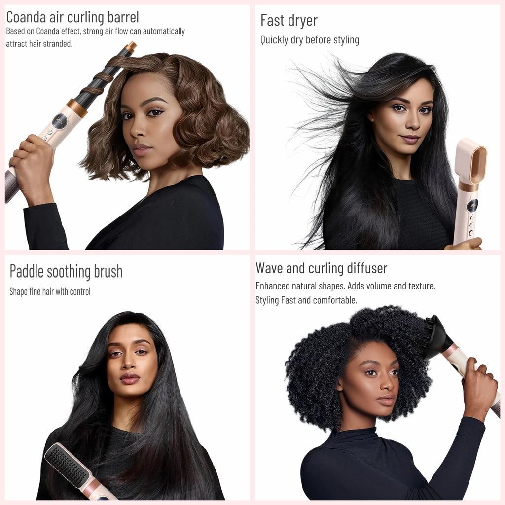 Premium 6 In 1 Hair Styler Professional High Power Hair Dryer Hot Air Brush Curling Barrel Multi Functional Hair Styling Tool