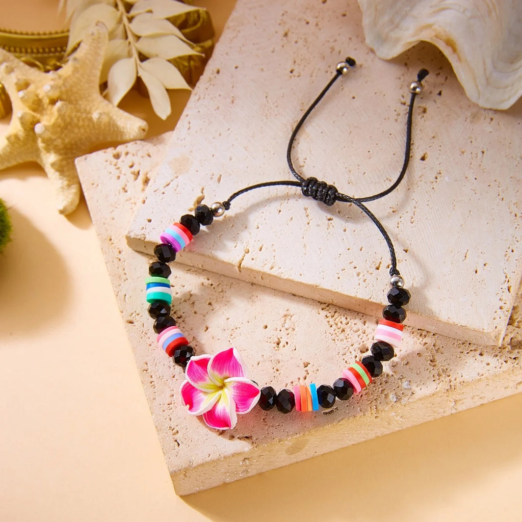 Crystal Beads Soft Polymer Clay Flower Bracelets For Women Men Bohemian Resin Floral Handmade Woven Bangles Summer Party Jewelry