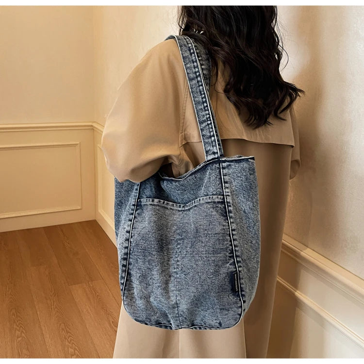 Casual Denim Shoulder Bag for Women Minimalist Daily Commute Crossbody Bag with Interior Zipper Pocket  Simple & Cool Design