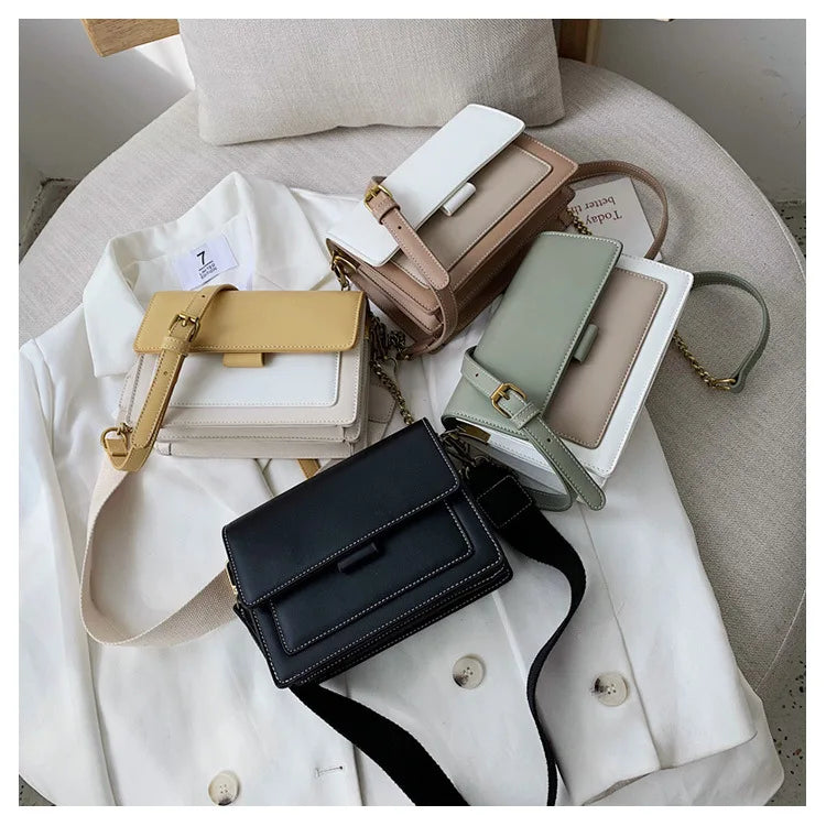 Stylish Contrast-Colour PU Crossbody Bag Versatile Shoulder Bag with Square Shape Dual Strap Design Commuting & Everyday Use