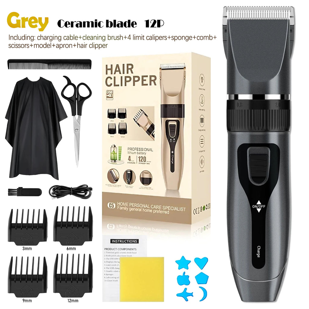Professional Home Electric Hair Clipper Set with Digital Display, USB Fast Charging, Ceramic Blades & Long Battery Life