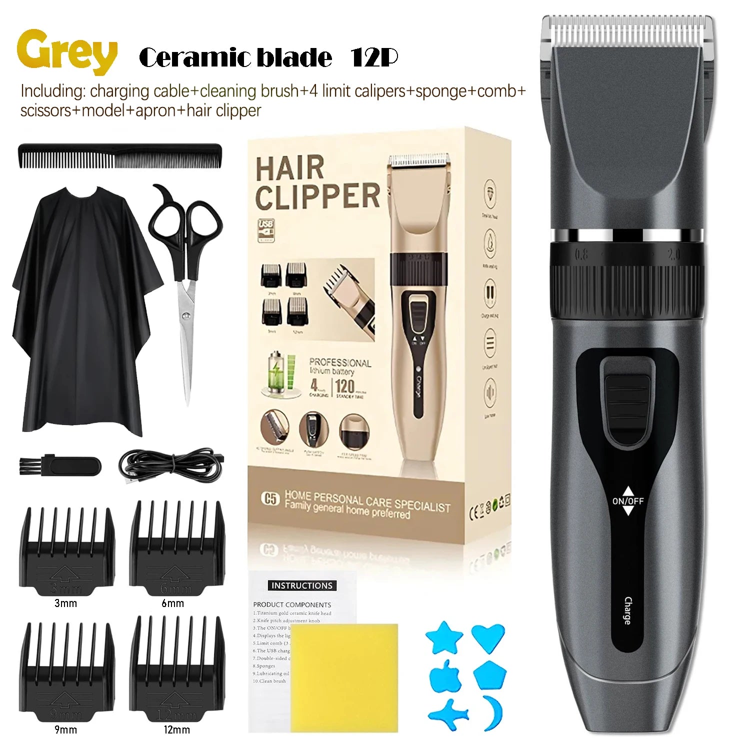 Professional Home Electric Hair Clipper Set with Digital Display, USB Fast Charging, Ceramic Blades & Long Battery Life