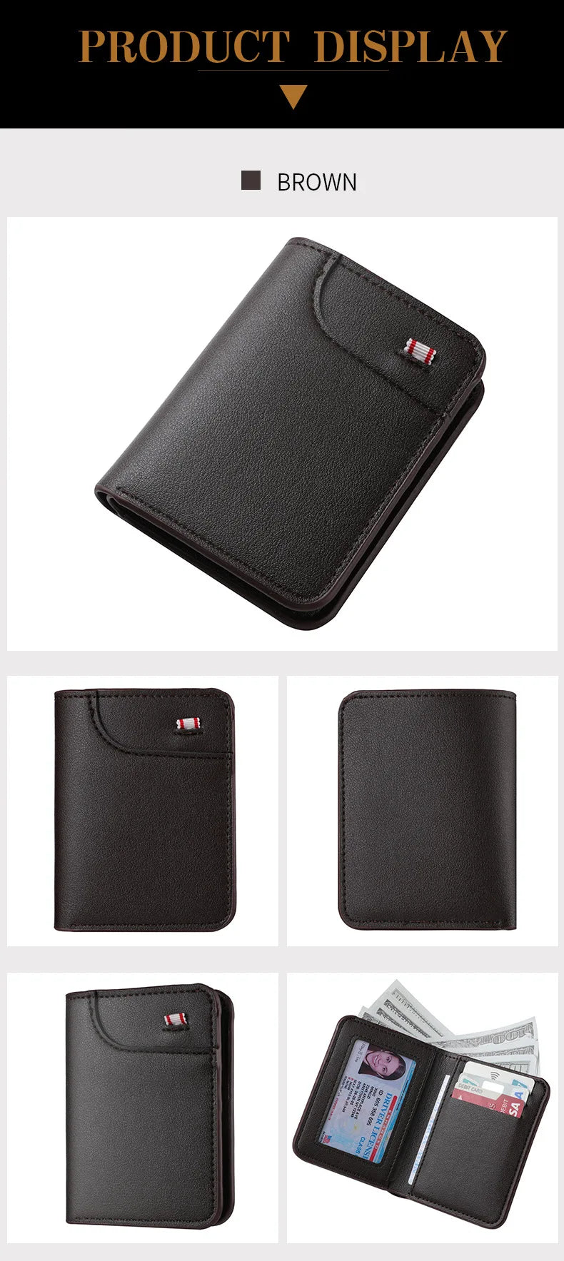 Minimalist PU Leather Retro Men's Wallet Black Coffee Ultra Thin Multiple Pockets Soft Two-Fold ID Card Holder Credit Card 2026