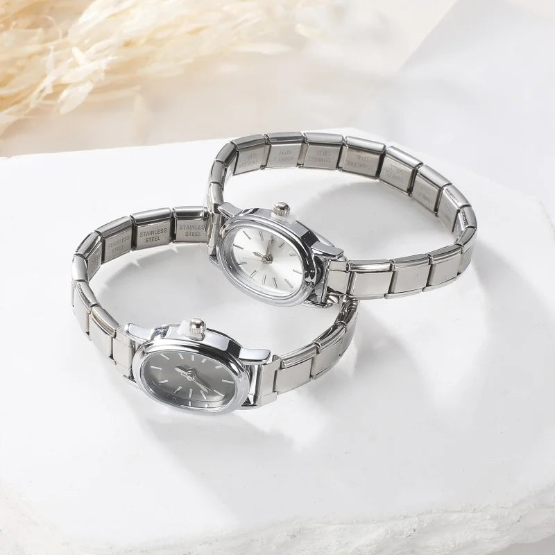 New Fashion Men Women's DIY 9mm Width Italian Elastic Charm Stainless Square Round Watch Bracelet Bangle For Birthday Gifts