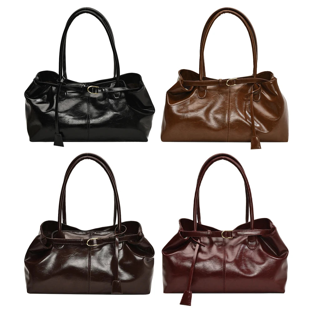 PU Leather Hobo Handbag Slouchy Shoulder Bag Fashion Work Bags Large Satchel Bag for Women Work Shopping Travel