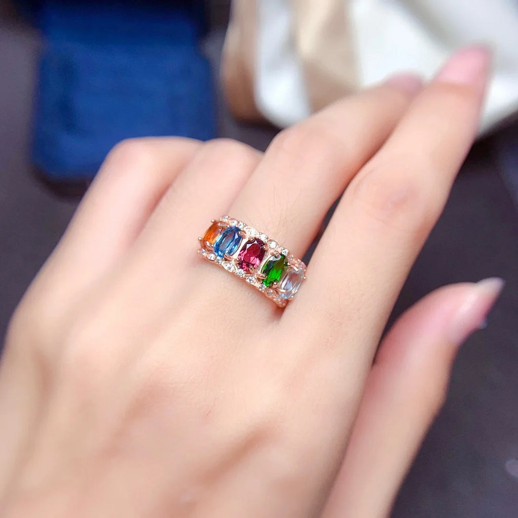 Adjustable Aesthetic Dainty Opening Ring for Women Multicolor Crystal Zirconia Rose Gold Color Finger Accessories Jewelry KAR200